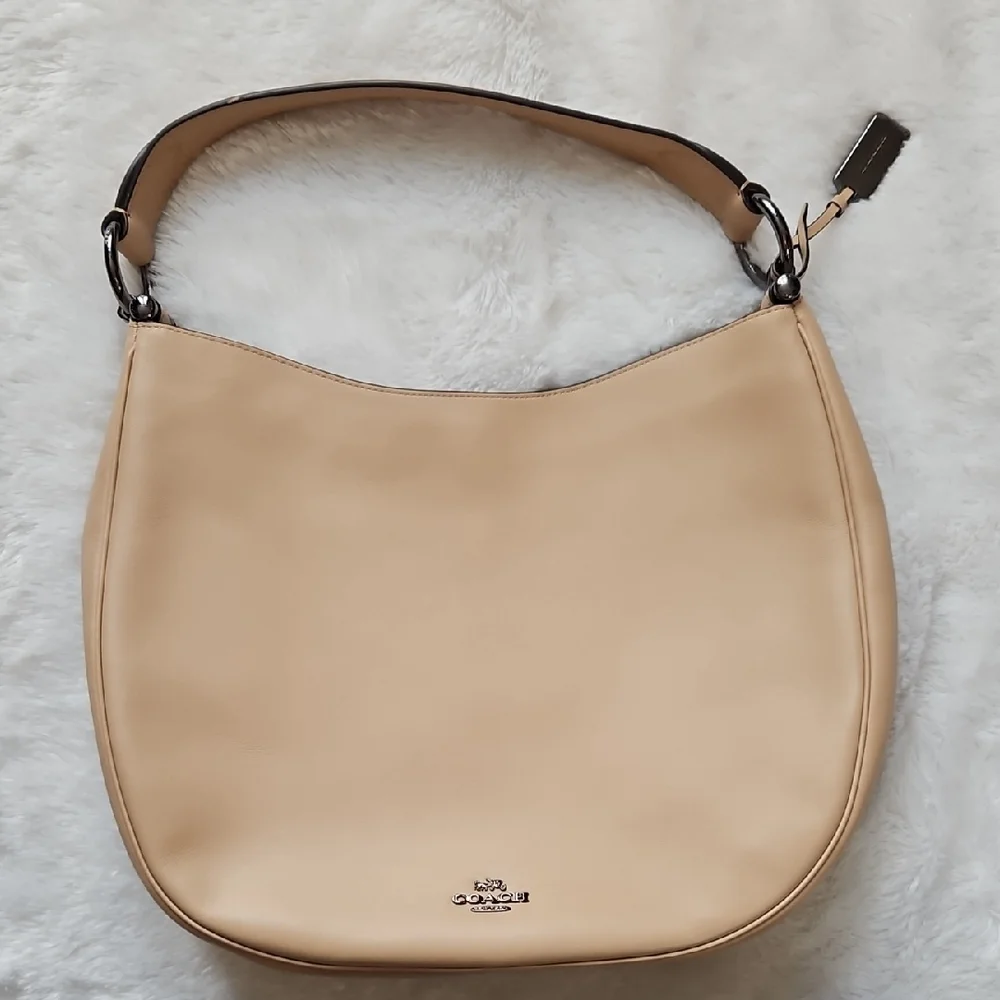 Coach Smooth Pebble Leather Shoulder Bag in Beige